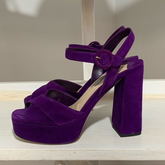 Prada Suede Platform Ankle-Strap Sandal - Picture 2 of 9